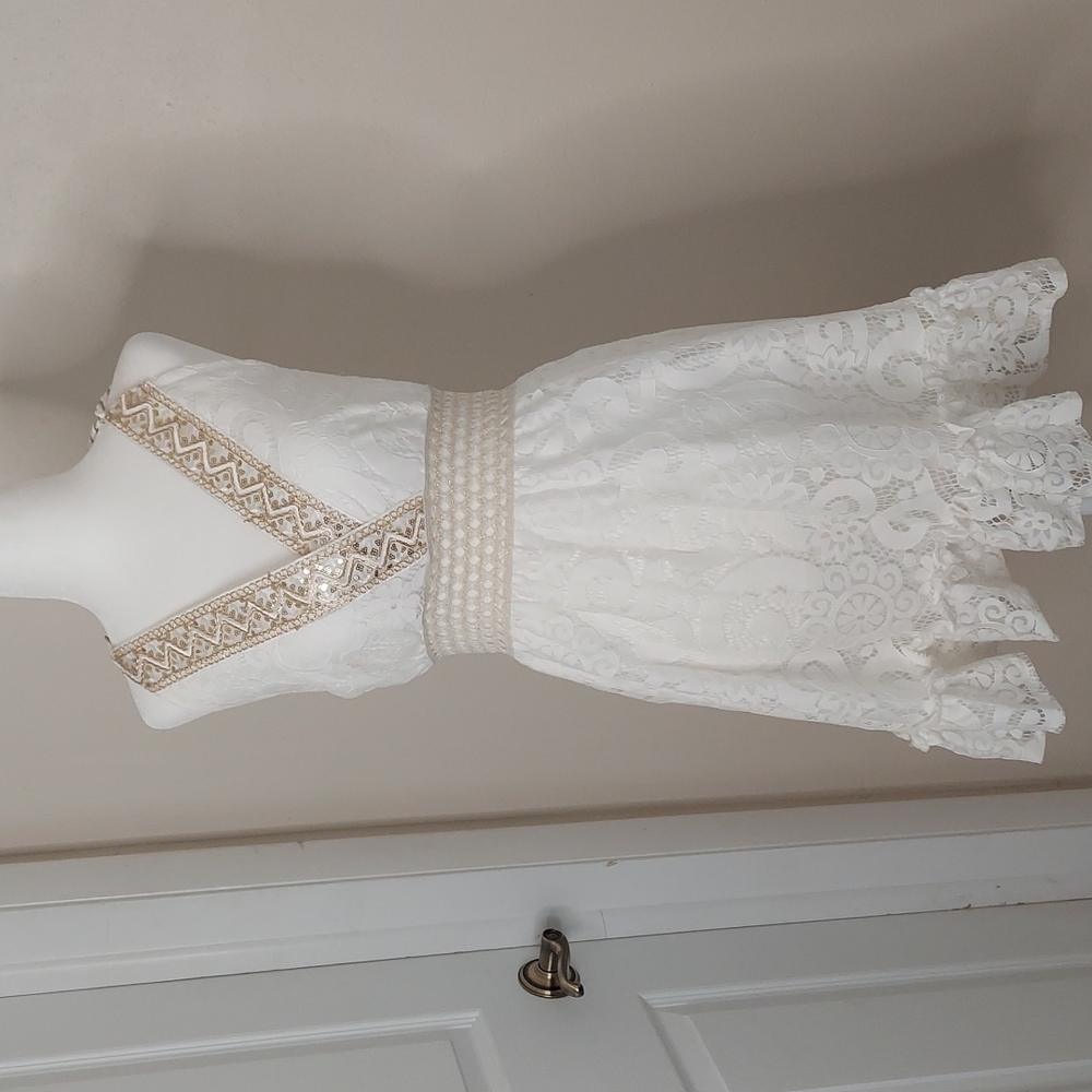 White Lace dress with gold embellishments